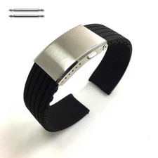 Silicone Rubber Strap Black Replacement Watch Band High Quality Steel Clasp 4451