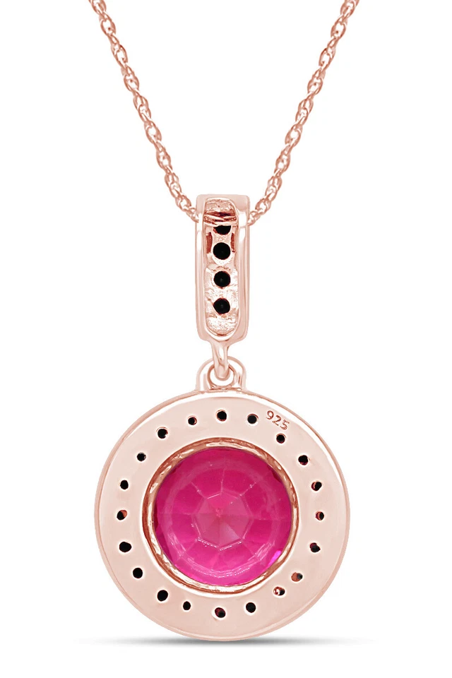Collar Colgante Colgante Simulado Rubí Rosa y Espinela Negra Chapado en Oro Rosa 14k Foto 3 de 4