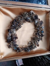 Antique Victorian MOURNING MEMORIAL REAL HAIR WREATH With Little Jewels.