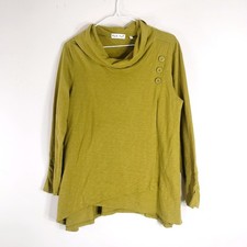 Habitat Green Tunic; Cowl Neck Long Sleeve Button Detail Slub Knit Cotton 27207