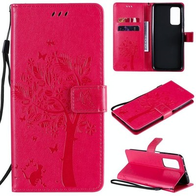 Xiaomi Mi 10T / 10T Pro PU Leder Case mit Tree & Cat Print, Halterung und