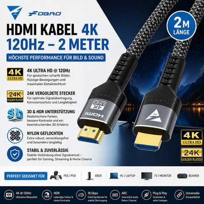 HDMI 2.1 Kabel 4K 120Hz 8K High Speed UHD HDR ARC PS5 Xbox TV Monitor