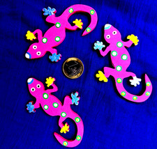 Minkaklecks  Magnet  Holz Deko Handarbeit  1x Gecko  9cm  Pink  Handbemalt