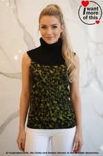 Wolford City Jungle · Top Sweater · Black Green Bi-Colour · Rollkragen · Merino