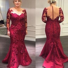 Custom Elegant Full Length Burgundy Lace Mother of the Bride Dress Long Sleeves
