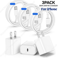 3X Lot For iPhone 17 16 15 14 13 12 PD 20W Type C Cable USB C Fast Charger Block