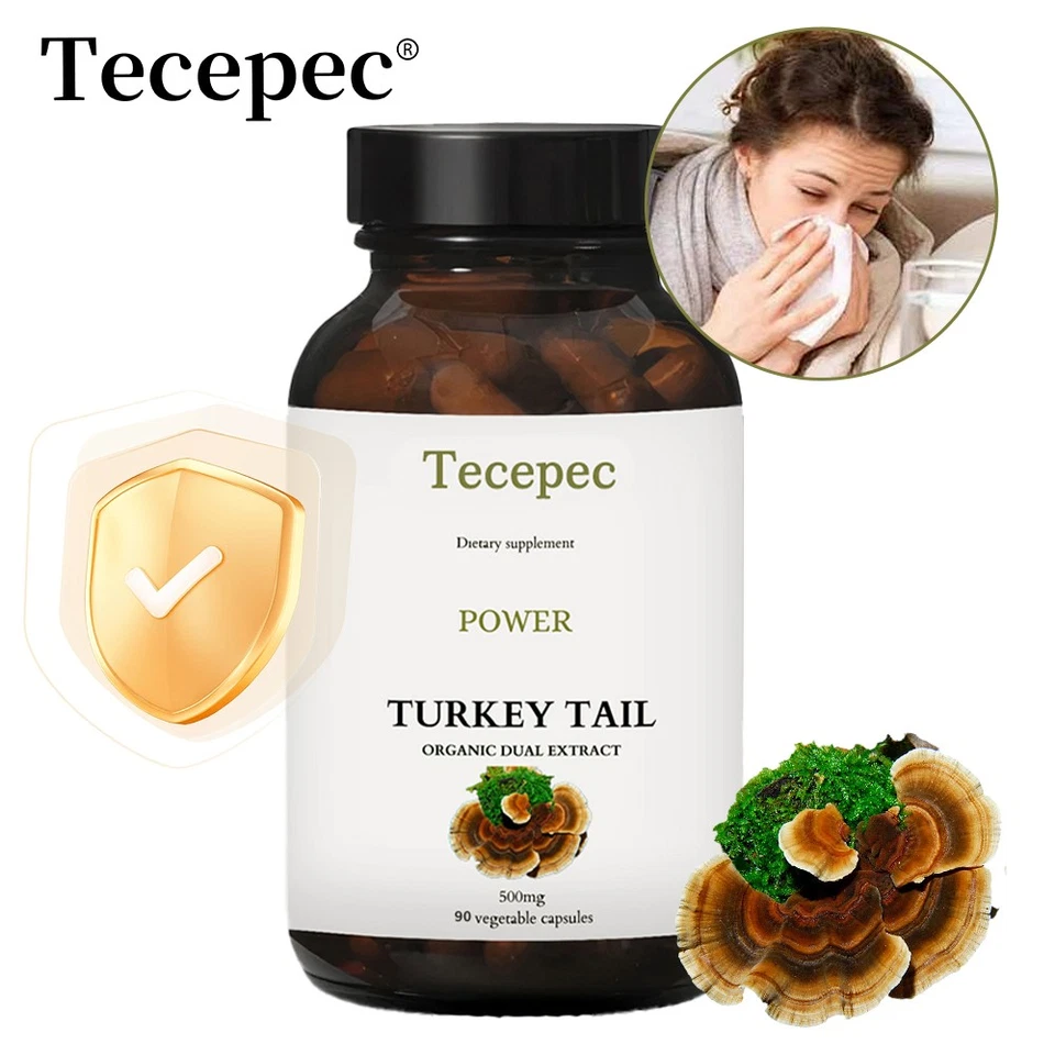TECEPEC Tail Mushroom Capsule Digestive Health Antioxidants Abdominal Distension 90 Caps