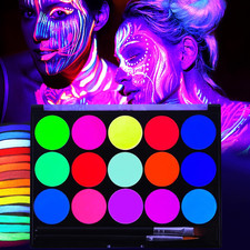 Glow UV Blacklight Face Paint,Neon Fluorescent Body Painting Palette,Water Activ