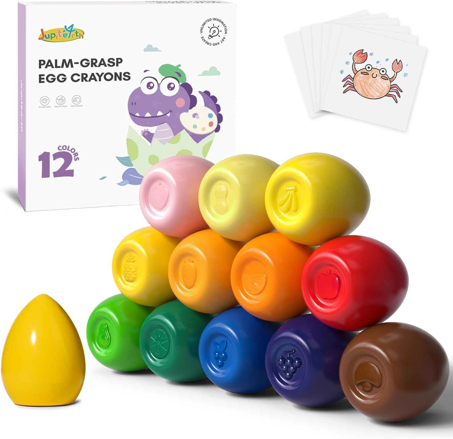 12 Colors Egg Crayons for Toddlers 1-3, Palm-Grasp Non Toxic
