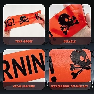 Halloween Caution Tape 30M – 3-Color Fright Tape, Weatherproof, Party Decor - Afbeelding 3 van 7