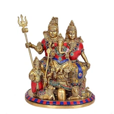 Brass Lord Shiva Parvati Ganesha Shiv Family Idol Statue Figurine Sculpture