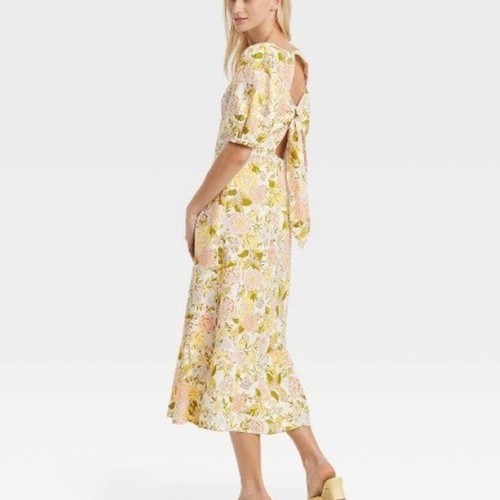 Bischof Ellbogenärmel Leinen Bindeband Kleid Pastell Blumen Wer Was Tragen XXL - Bild 2 von 7