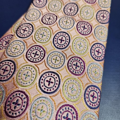 Forsyth Tie Mens Standard Orange Pink Multicolor Geometric Silk Circle Pattern - Picture 2 of 6