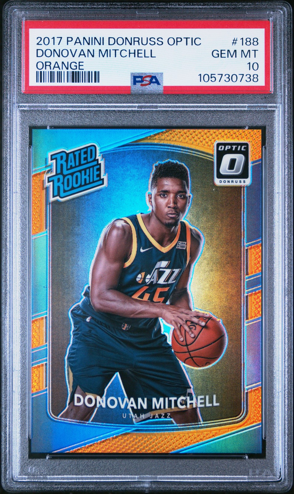 2017 PANINI DONRUSS OPTIC ORANGE #188 DONOVAN MITCHELL ROOKIE RC 96/199 PSA 10