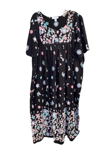Only Necessities Womens 3X House Dress Muumuu Cotton Pockets Black Plus Size
