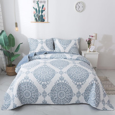 3-Piece Quilt Set Quilted Bedspread Lightweight Coverlet Set Floral Prin