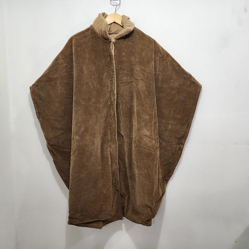 Abrigo con Capucha Reversible de Sarga de Pana Años 70 Marrón Tostado Cuello Bolsillos - Imagen 20 de 24