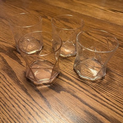 Set Of 4 Cera Modernist Glasses Clear Pink Selenium Glass? Barware Vintage