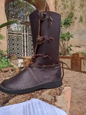 Viking Leather Medieval Renaissance Boots Brown Pirate Long Mens Shoes