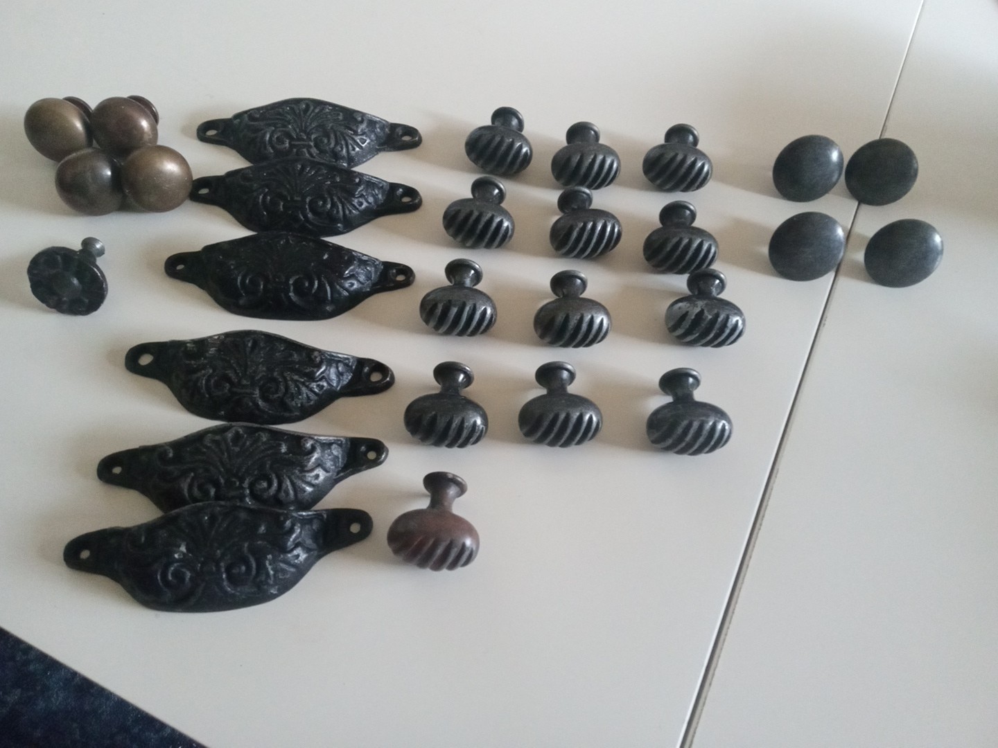 Vintage Drawer Pulls and Knobs Various Styles All Heavy Metal,28in Total, Lot.