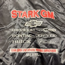 Vintage Chevrolet Jacket Mens Large Black Satin Bomber 90s Stark GM Merrill WI