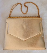 Vintage Mid-Century Gold Envelope Shape Evening Handbag Gold-Tone Frame & Strap