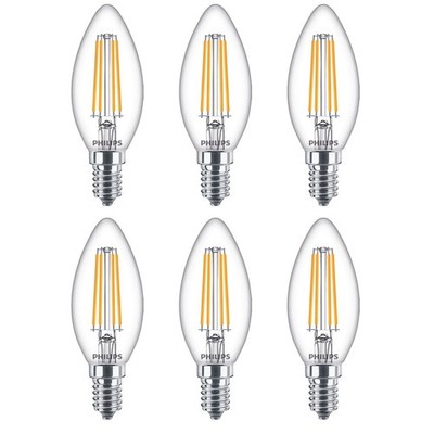 6 x Philips LED Filament Leuchtmittel Kerzenform 6,5W = 60W E14 klar warmweiß