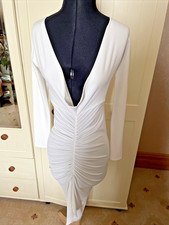 PRETTYLITTLETHING Zoey Ladies Stretch Midi Dress Size 8 Ivory Cream Ruched NEW
