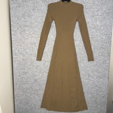 Dissh Brown Rib Knit Bodycon Midi Dress Size S Long Sleeve Stretch Winter