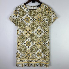 Lulus Dress XS Yellow Ivory Baroque Tile Print Mod Shift Mini Resort Travel