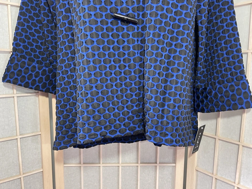 NWT Yushi L Blue Wired Collar 3/4 Sleeve Crinkle Lagenlook Shacket Shirt Jacket - Image 4 of 4