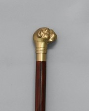 Victorian Era's Style Brass Finished Bull Dog Head Handle Wooden Walking Stick