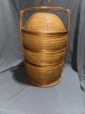 VINTAGE Antique Chinese Wedding Basket, 3 Tier, RARE Woven Wicker & Bamboo Cane