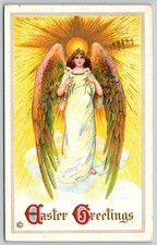 Postal de ángel de saludos de Pascua de 1917 vintage Stecher Litho Co. serie 504 B C469