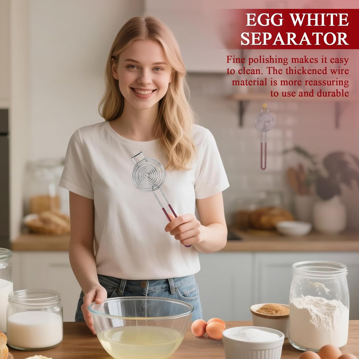 Stainless Steel Egg Separator,Egg Yolk & White Separator Tool with Long Handle,S