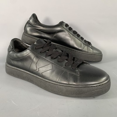 KENZO Size 10 Black Crackled Leather Low Top Sneakers