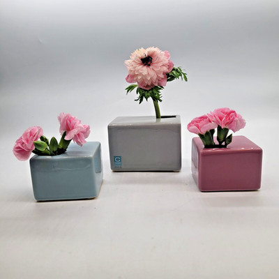 Chive Ceramic Cube Bud Vases Set 3 Modern Minimalist Square Gray Blue Purple