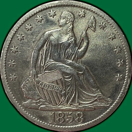 1858-O Seated Liberty Half Dollar Almost Uncirculated AU Coin, Cleaned #34129