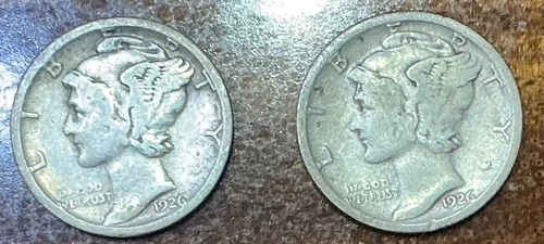 TWO 1926-S MERCURY DIME VG AND F EARLY HIGHER GRADE CIRCULATED SILVER COIN