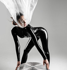 Black Latex Full Body Catsuit with 3 Way Back To Crotch Zipper Rubber Bodysuit