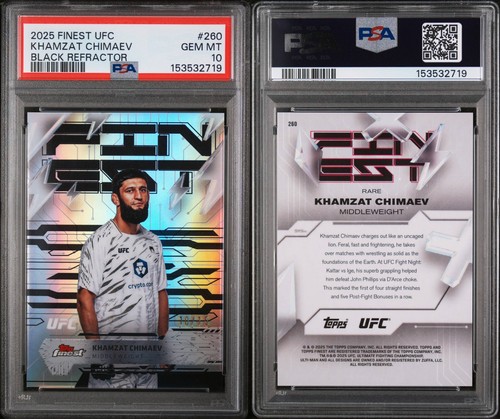 2025 Topps Finest UFC - Rare Khamzat Chimaev #260 Black Refractor /15 PSA 10