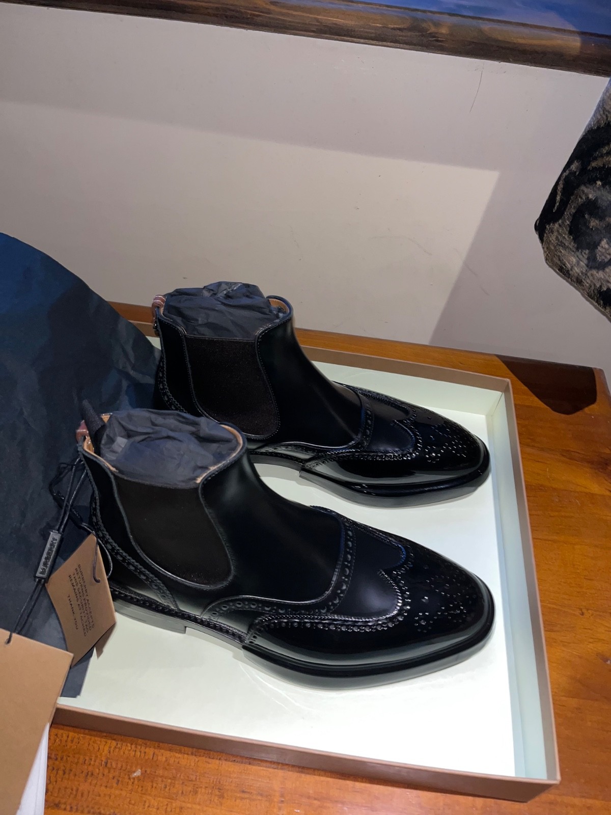 Burberry Black Leather Brogue Chelsea Boots - Brand New, Never Worn image 8