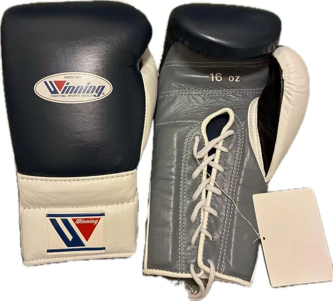 Winning Boxing Gloves16oz MS-600 Navy and White Gray Lace-up Pro