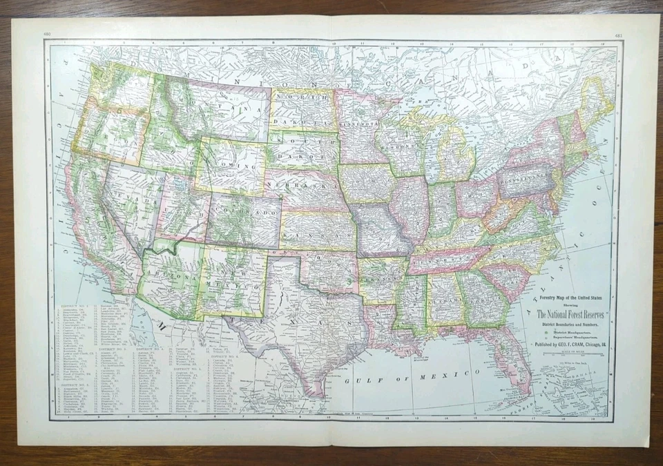 Vintage 1912 NATIONAL FOREST RESERVES Map 22"x15" ~ Old Antique Original USA - Image 2 of 4