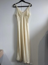 Vintage Lace Slip Dress Womens Small White Nylon Satin Full Lingerie 70s