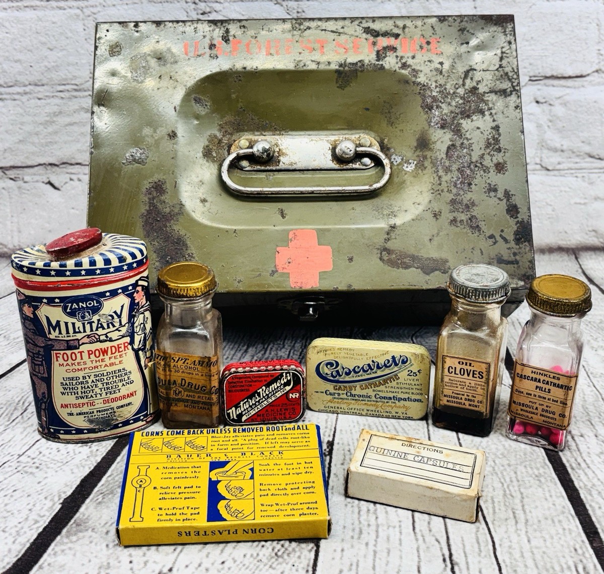 Vintage US Forest Service First Aid Kit Box Zanol Military Foot