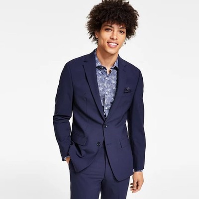 Bar III Men's Navy Wool-Blend Skinny Fit Wrinkle-Resistant Suit Jacket Size 40S