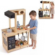 Outdoor Mud Kitchen for Kids, Wooden Play Pretend Kitchen w/Stoves, Sink, Faucet