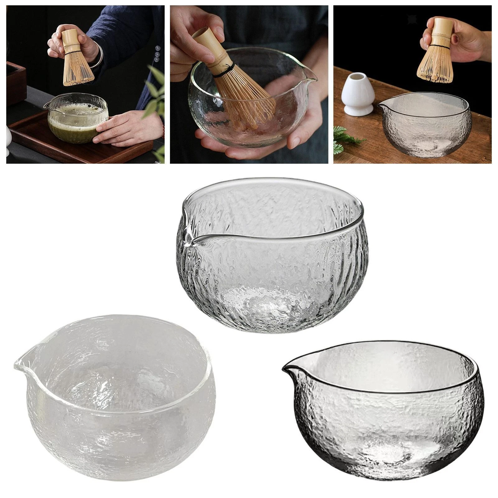 Matcha Hammered Glass Bowl Glass Tea Ceremony Bowl for Whisking Matcha Tea