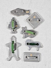VTG Mirro Aluminum Cookie Cutters w/ Green Handles Lot of 7 1940s USA Bakeware